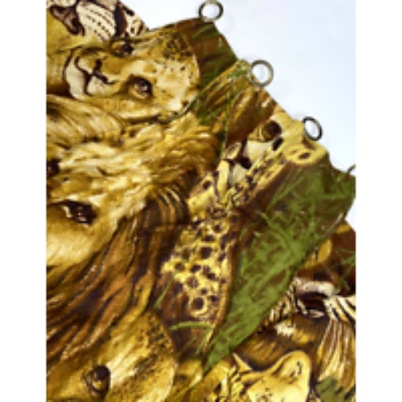 Vintage 60s 70s Set 3 Rare Animal Print Curtains Valances Pinch Pleat Tiger Lion - Picture 4 of 7